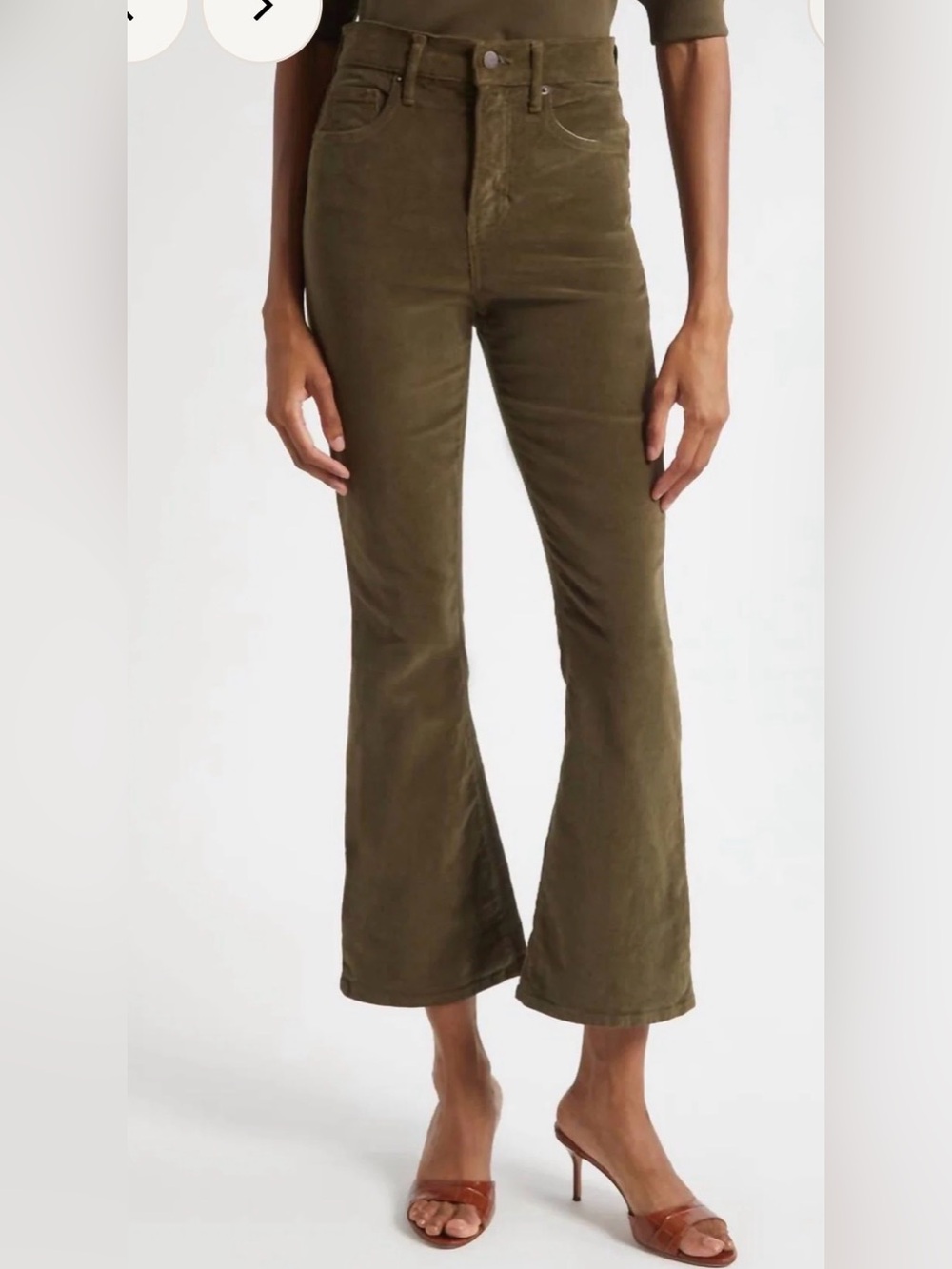 Veronica Beard Carson High-Rise Ankle Flare Pants in Olive Green